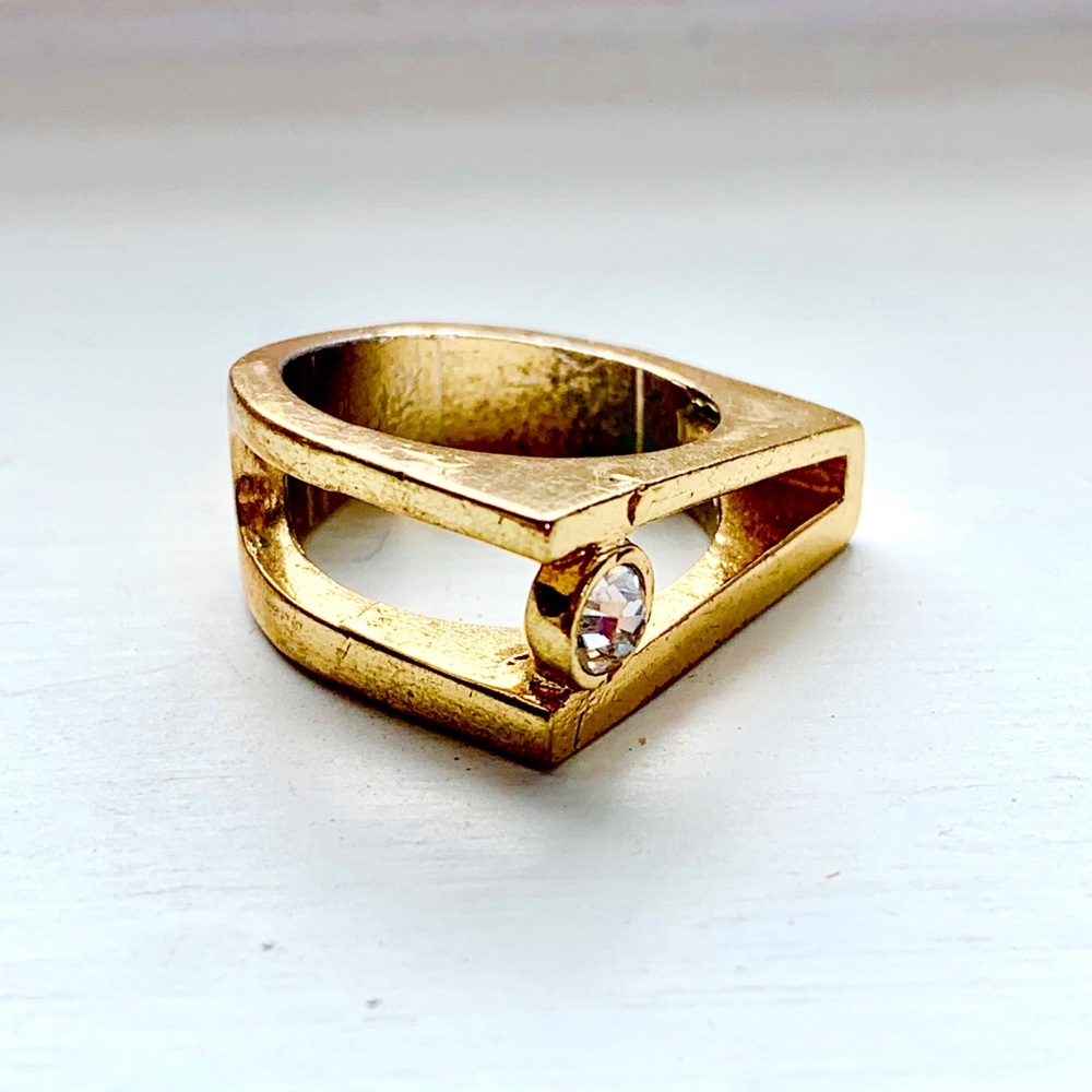 Gold geometric rhinestone ring